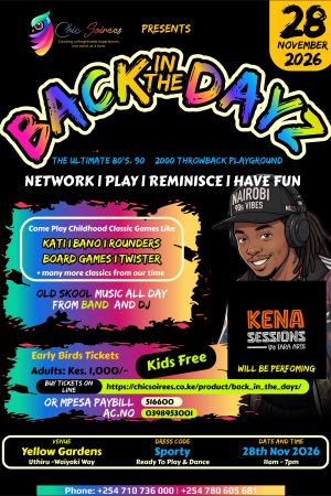 Updated event poster for Back In The Dayz on 28th November 2026 at Yellow Gardens featuring live music from The Authentic Sound of The Mizmor Band, DJ, and classic childhood games.